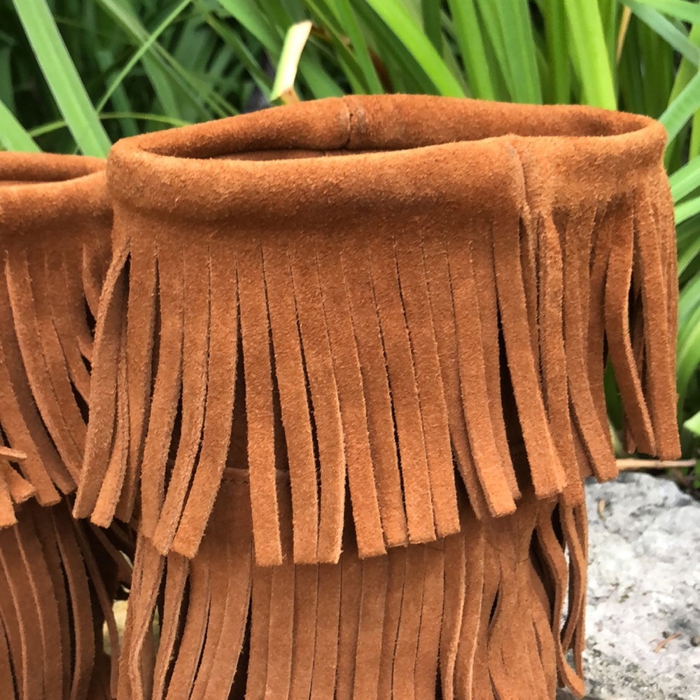 Minnetonka Three Layer Fringe Boot Style Moccasin… - image 2